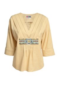 Bluză crem din in și jacquard țesut etnic