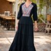 Rochia neagră din pânză topită cu jacquard etnic țesut Elena - IIANA