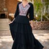 Rochia neagră din pânză topită cu jacquard etnic țesut Elena - IIANA