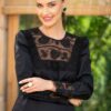 Cămașa romantică neagră cu dantelă tradițională de bumbac - IIANA