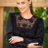 Cămașa romantică neagră cu dantelă tradițională de bumbac - IIANA