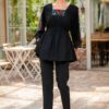 Bluză stilizată din in cu dantelă tradițională și jacquard țesut - IIANA
