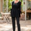 Bluză stilizată din in cu dantelă tradițională și jacquard țesut - IIANA