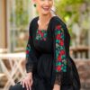 Bluză stilizată din in cu dantelă tradițională și jacquard țesut - IIANA