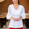 Pantaloni drepți din in roșu cu tiv dublu și dungă pe mijloc - IIANA