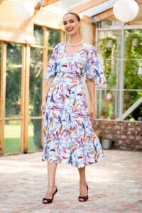 Rochie midi din viscoză cu flori mari Malini