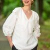 Bluza Alba Cu Guler Din Broderie Tridimensionala - IIANA