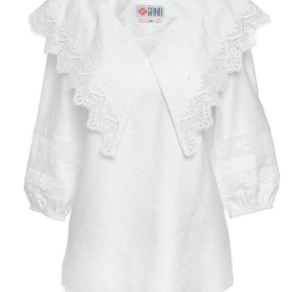Bluza Alba Cu Guler Din Broderie Tridimensionala - IIANA