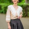 Bluza Crem Cu Guler Din Broderie Tridimensionala - IIANA
