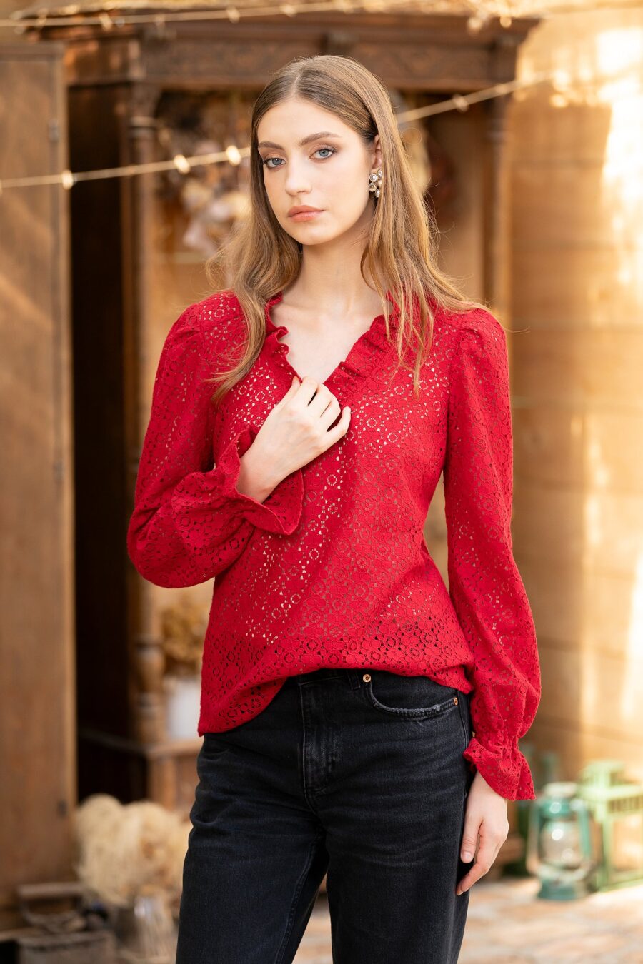 Bluza Rosie Din Dantela De Bumbac Otilia - IIANA