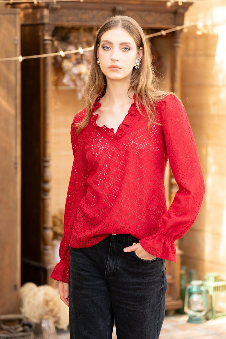 Bluza Rosie Din Dantela De Bumbac Otilia - IIANA