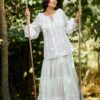 Fusta maxi  din bumbac alb  cu volane bogate stil boho - IIANA