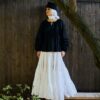 Fusta maxi  din bumbac alb  cu volane bogate stil boho - IIANA