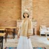 Fusta maxi  din bumbac alb  cu volane bogate stil boho - IIANA