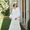 Fusta maxi  din bumbac alb  cu volane bogate stil boho - IIANA