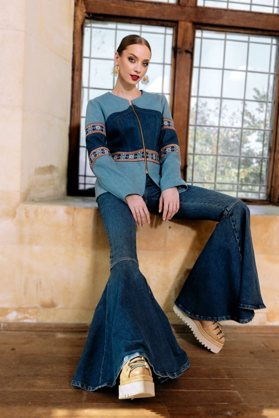 Sacou din Denim si Jacquard Etnic - IIANA