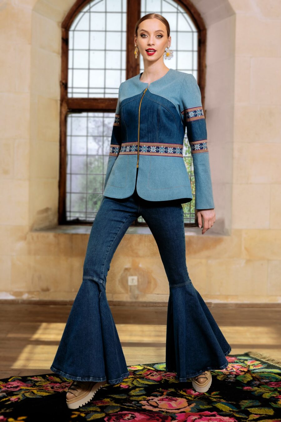 Sacou din Denim si Jacquard Etnic - IIANA