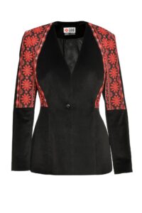 Sacou negru din catifea  cu jacquard folk
