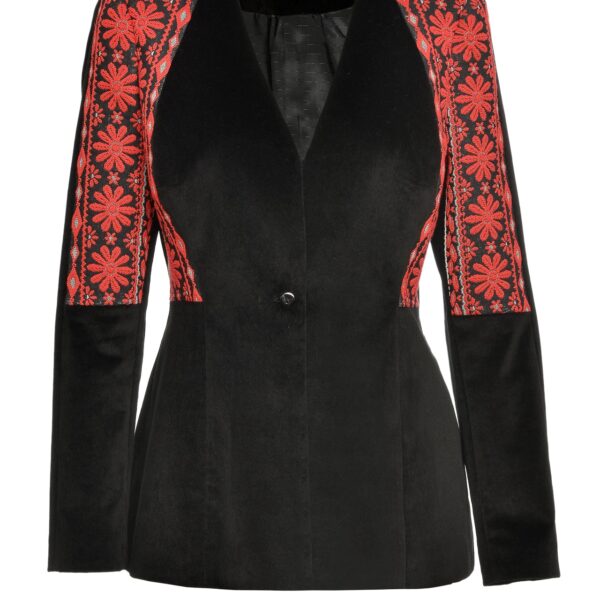 Sacou negru din catifea  cu jacquard folk - IIANA