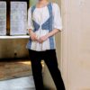 Bluza alba cu pieptar tesut albastru - IIANA