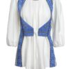Bluza alba cu pieptar tesut albastru - IIANA