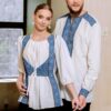 Bluza alba cu pieptar tesut albastru - IIANA