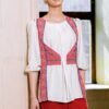 Bluza alba cu pieptar tesut rosu - IIANA