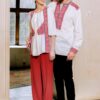 Bluza alba cu pieptar tesut rosu - IIANA