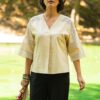 Bluza chimono crem cu dantela traditionala - IIANA
