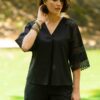 Bluza chimono neagra cu dantela traditionala - IIANA