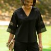 Bluza chimono neagra cu dantela traditionala - IIANA