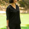 Bluza chimono neagra cu dantela traditionala - IIANA