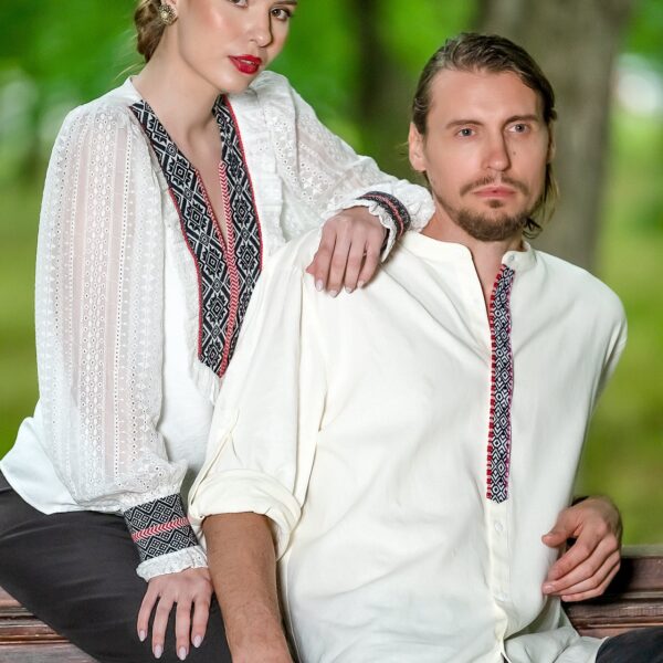 Camasa alba pentru barbati cu jacquard rosu si negru - IIANA