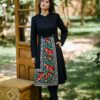 Pardesiu negru din stofa de lana cu fota din jacquard tesut - IIANA