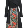 Pardesiu negru din stofa de lana cu fota din jacquard tesut - IIANA