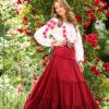 Fusta maxi din bumbac roșu  cu volane stil boho - IIANA