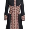 Pardesiu Traditional Midi din Stofa de Lana cu Fota si Corseletă din Jacquard Etnic - IIANA