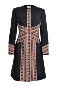Pardesiu Traditional Midi din Stofa de Lana cu Fota si Corseletă din Jacquard Etnic
