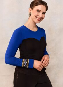 Bluză din jerseu cu corset și brățară țesută albastru royal cu negru
