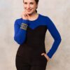 Bluză din jerseu cu corset și brățară țesută albastru royal cu negru - IIANA