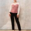 Bluză din jerseu cu corset și brățară țesută alb cu roz pudră - IIANA