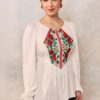 Bluza etno din viscoză albă și corset românesc din jacquard și dantelă tradițională - IIANA