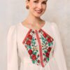 Bluza etno din viscoză albă și corset românesc din jacquard și dantelă tradițională - IIANA