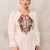 Bluza etno din viscoză albă și corset românesc din jacquard și dantelă tradițională - IIANA