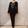 Bluza etno din viscoză neagră și corset românesc din jacquard și dantelă tradițională - IIANA