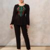 Bluza etno din viscoză neagră și corset românesc din jacquard și dantelă tradițională - IIANA