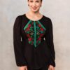 Bluza etno din viscoză neagră și corset românesc din jacquard și dantelă tradițională - IIANA