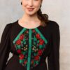 Bluza etno din viscoză neagră și corset românesc din jacquard și dantelă tradițională - IIANA