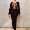 Bluza etno din viscoză neagră și corset românesc din jacquard țesut cu motive tradiționale - IIANA