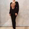 Bluza etno din viscoză neagră și corset românesc din jacquard țesut cu motive tradiționale - IIANA